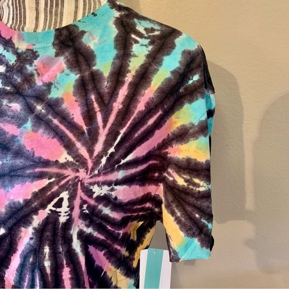 NWT Abound Crop Top Small Tie Dye Cotton Modal Black Teal Pink Yellow Stretch - Picture 6 of 14